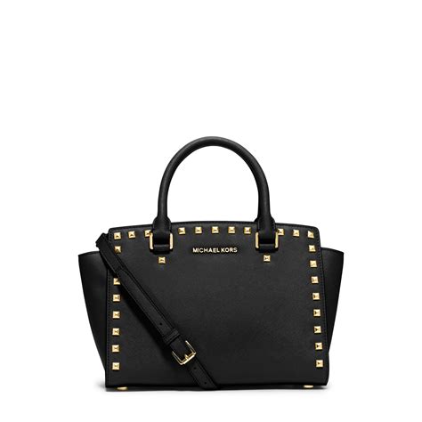 michael kors medium selma studded messenger black|michael kors selma medium satchel.